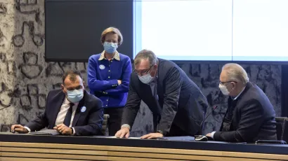 Vili Beroš, Alemka Markotić, Davor Božinović i Krunoslav Capak/Foto: Darko Tomas/CROPIX