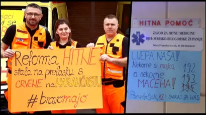 Prosvjed hitnjaka ispred Doma zdravlja u Daruvaru/Foto: HPD