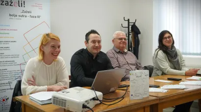 Voditeljica Vanja Podunavac, pročelnik Dalibor Tomašek, načelnik Zlatko Bakunić i koordinatorica Tea Bjelajac/Foto: Nikica Puhalo/MojPortal.hr