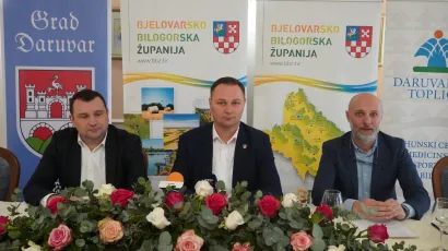 Gradonačelnik Daruvara Damir Lneniček, župan BBŽ Marko Marušić i ravnatelj Daruvarskih toplica Ratko Vuković/ Foto: Tomislav Kukec/MojPortal