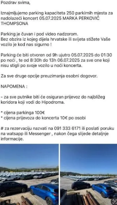 Facebook oglas za parking od 100 eura koji je izazvao veliku polemiku/Foto: Screenshot