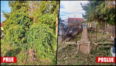 Primjer zapuštenog grobnog mjesta prije (lijevo) i poslije (desno) čišćenja/Foto: Darkom