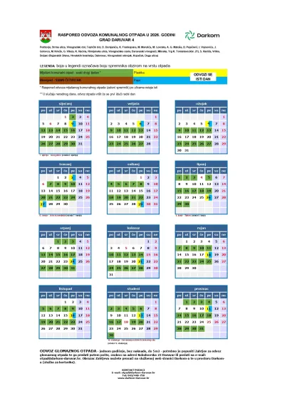 Raspored odvoza otpada u Daruvaru/Foto: Darkom