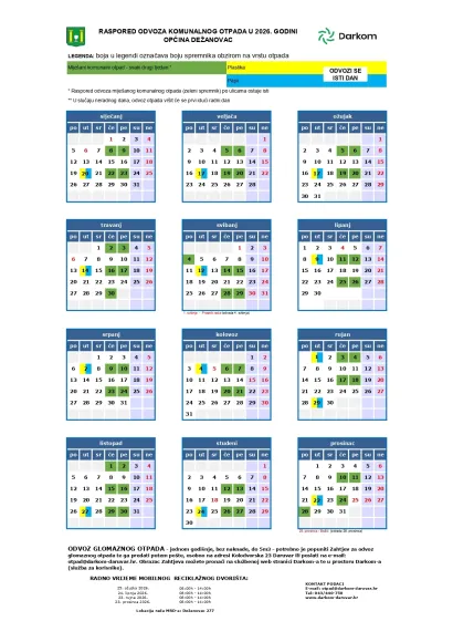 Raspored odvoza otpada u Dežanovcu/Foto: Darkom