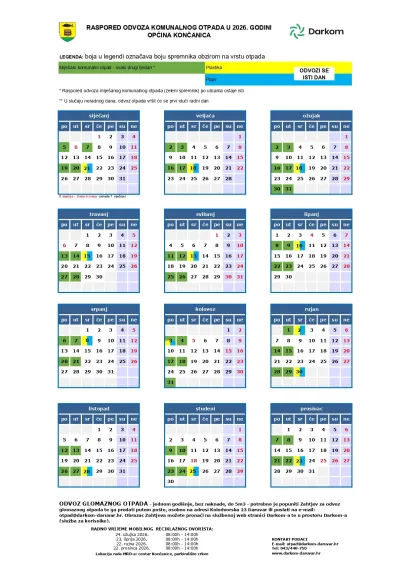 Raspored odvoza otpada u Končanici/Foto: Darkom