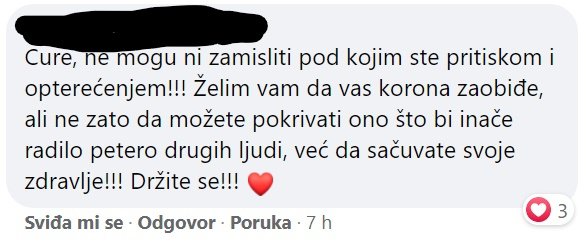 Komentari podrške djelatnicama daruvarskog Doma za stare i nemoćne Ljudevite pl. Janković/Foto: Facebook