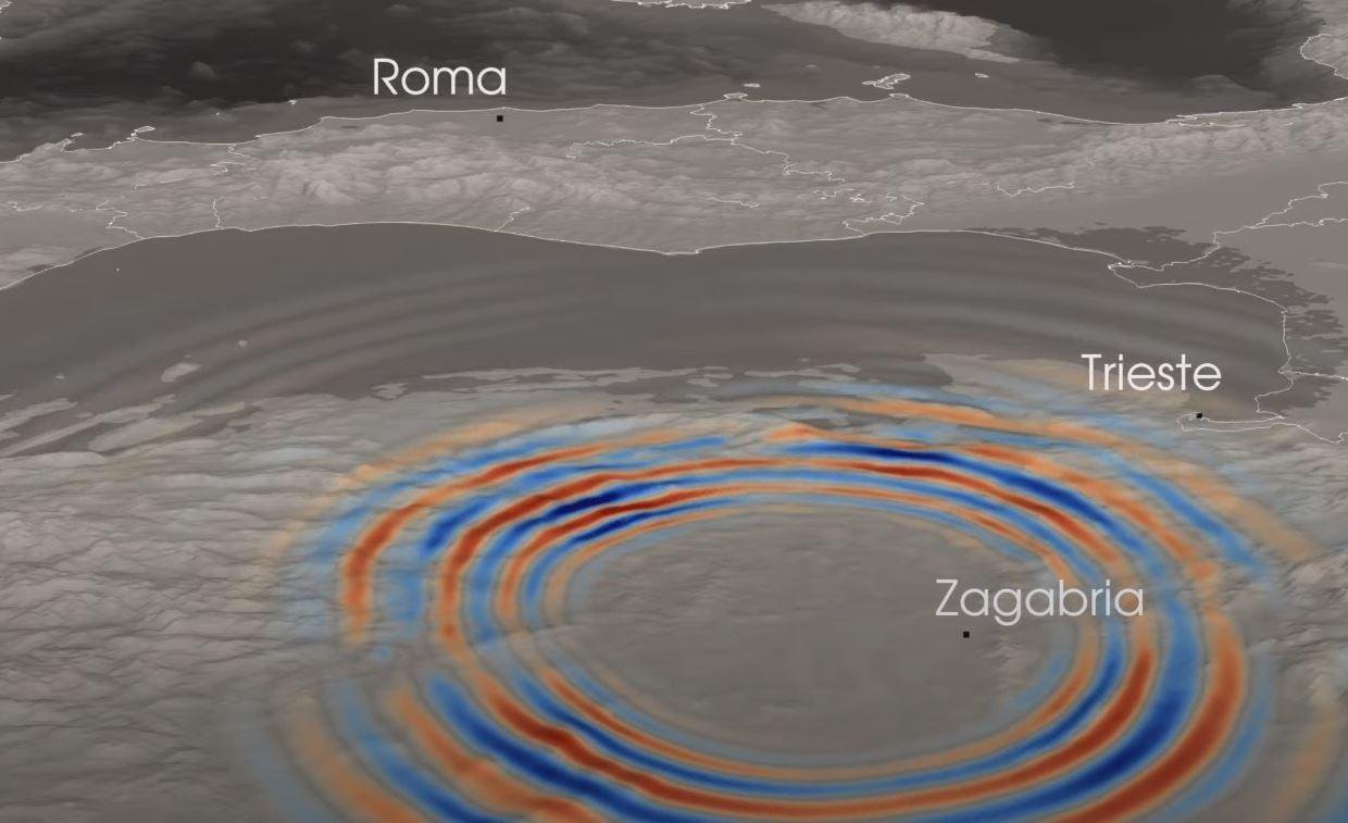 Fotografija: Simulacija širenje potresa s epicentrom pokraj Petrinje/Foto: Screenshot/YouTube