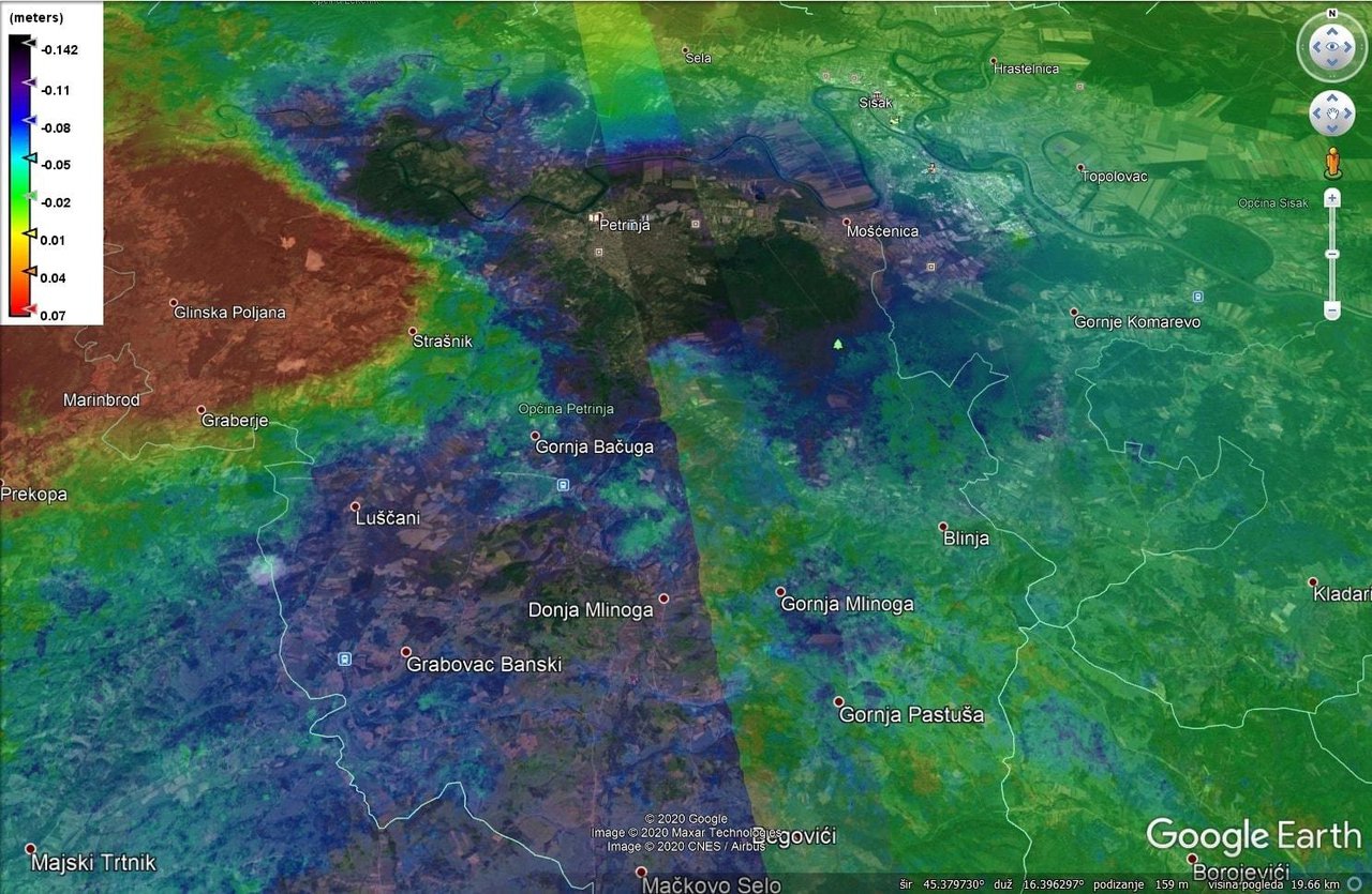 Fotografija: Satelitske snimke geoloških promjena na području udara potresa/Oikon Ltd