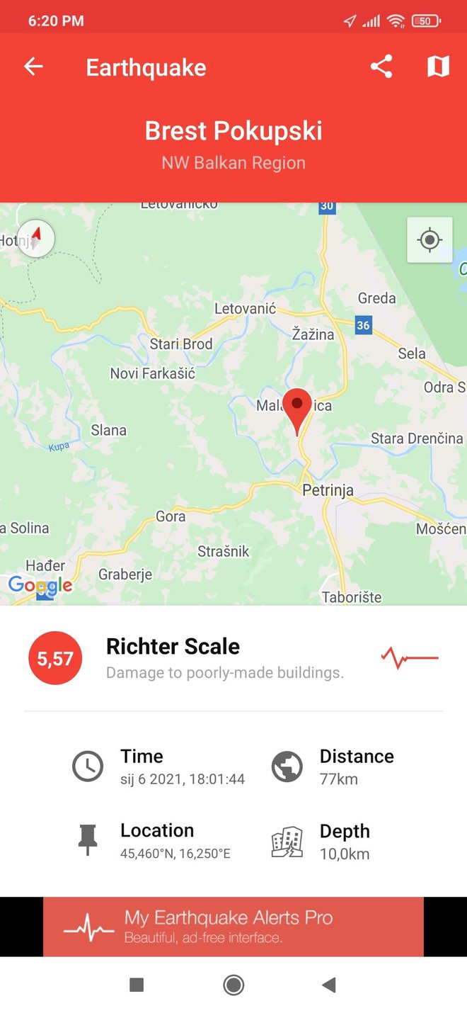 Potres je opet udario u blizini Petrinje/Foto: Screenshot