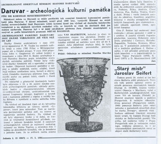 Prva fotografija daruvarskog diatretuma je iz 1932 godine i od tada se neprestano pretiskuje iako ne prikazuje realni izgled posude (nožica je samo muzejski oslonac) / Foto: Preslika iz Jednote