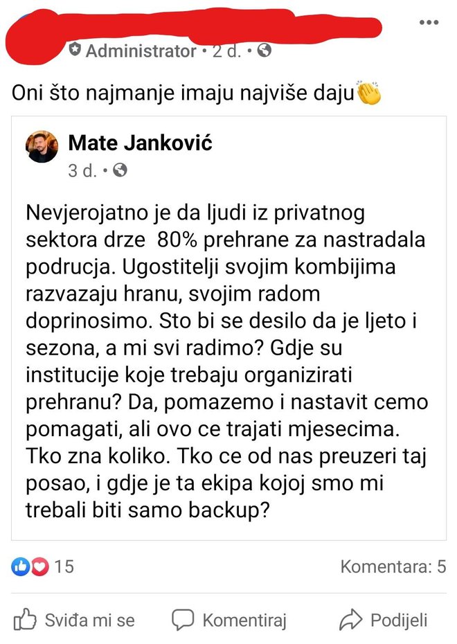 Preslika pobunjeničkih poruka objavljeni na Facebook grupi koja okuplja hrvatske ugostitelje/Foto: Screenshot