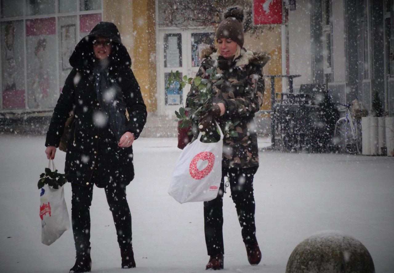 Fotografija: Nema veze što pada snijeg, vrećice su u rukama, a mini-šoping obavljen/Foto: MojPortal.hr