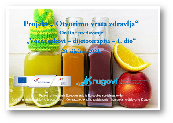 Predavanje "Voćni sokovi-dijetoterapija-1.dio" održat će se u sklopu projekta "Otvorimo vrata zdravlja"/Foto: Krugovi.hr