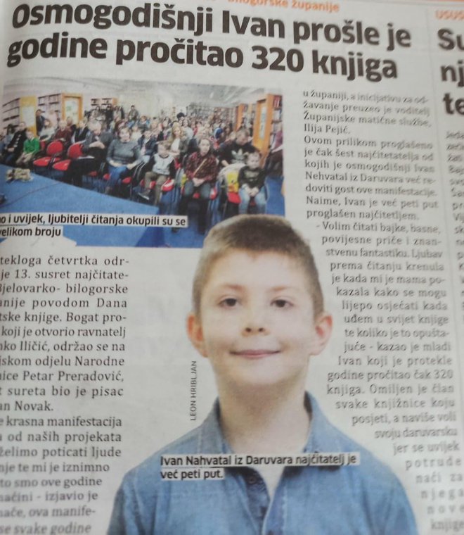 Članak o Ivan Nehvatalu u Bjelovarskom listu kada je imao osam godina/Foto: Privatni album