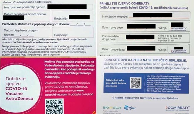 Potvrde koje sada primaju cijepljene osobe kartonske su kartice s osnovnim podacima i zasad se koriste isključivo u medicinske svrhe/Foto: Cropix