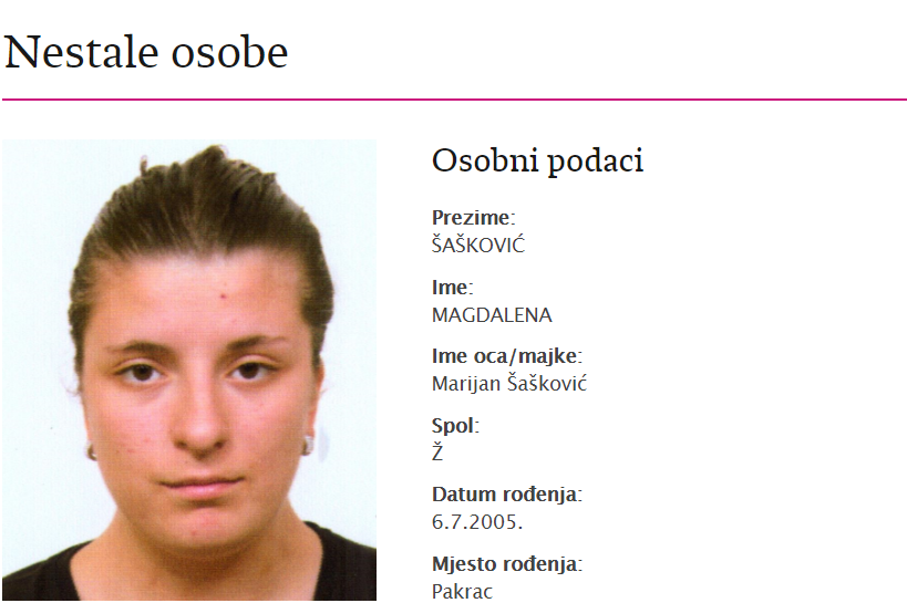 Fotografija: Policija traga za ovom djevojkom/Foto: Nestali.hr