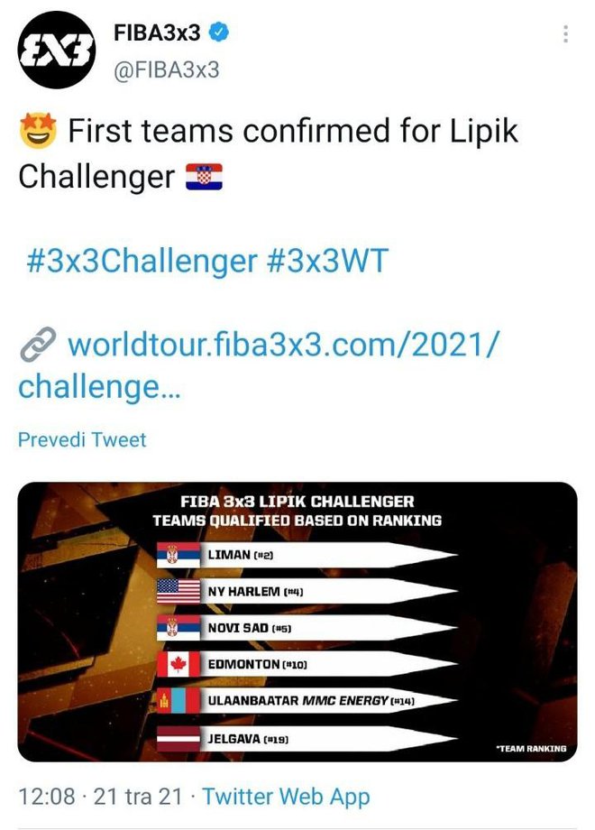 Lista prvih šest ekipa koje su prije šest dana potvrdile dolazak u Lipik/Foto: Twitter
