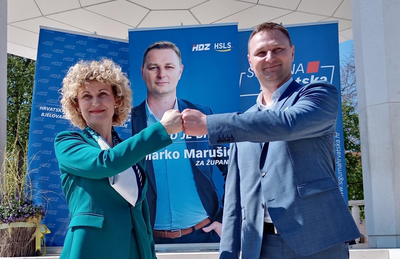 Fotografija: Kandidati HDZ-a i HSLS-a za župana i dožupanicu, Marko Marušić i Marija Jungić