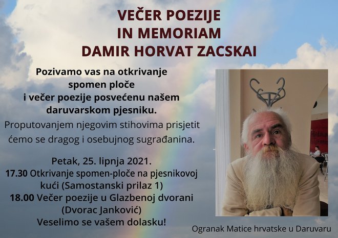 Večer poezije posvećena je naglo preminulom daruvarskom pjesniku Damiru Horvatu Zacskaiju/Foto: TZ Daruvar-Papuk