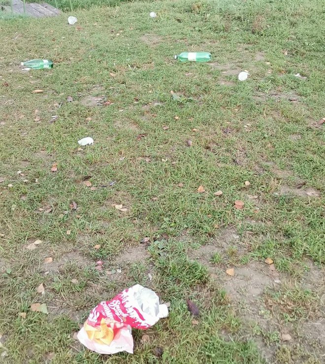 <p>Vrećice i boce razbacane su po travi/Foto: Čitatelj</p>
