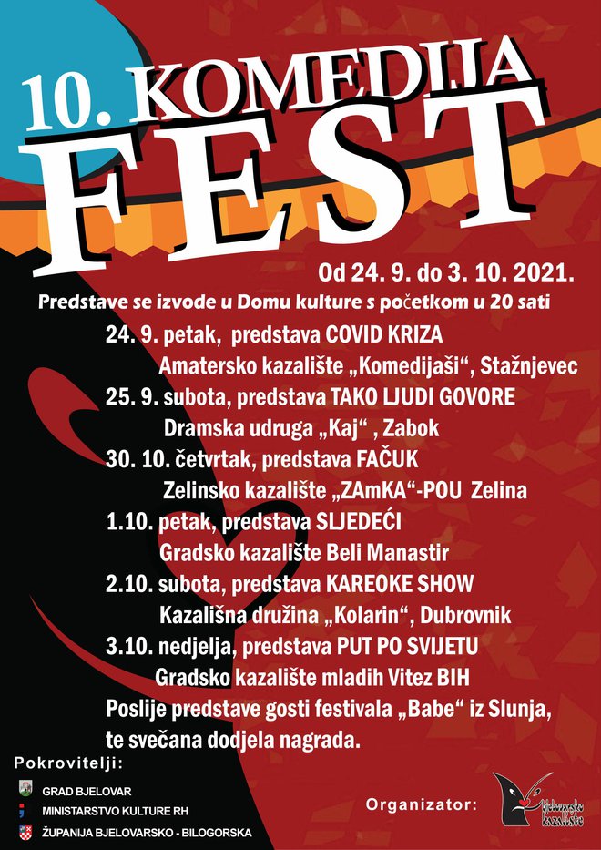 <p>Detaljan popis svih predstava koje se mogu pogledati u sklopu ovogodišnjeg Komedija festa koji počinje sutra/Foto: Grad Bjelovar</p>
