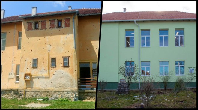 Područna škola u Doljanima nekad i nakon obnove/Foto: Arhiva, Predrag Uskoković
