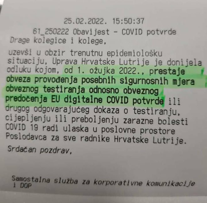 Hrvatska lutrija od 1. ožujka ukida sve mjere/ Foto: Facebook
