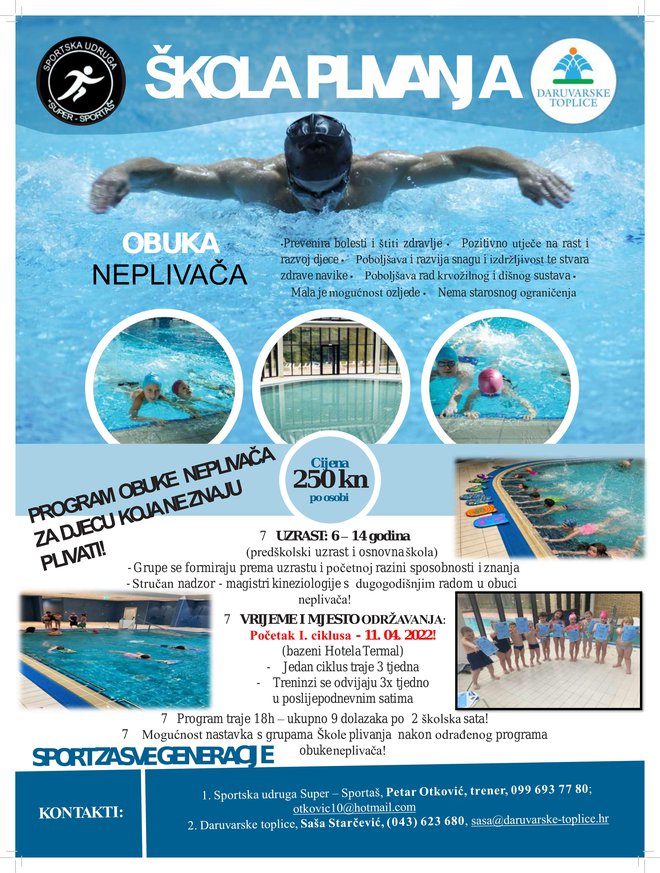 Plakat škole plivanja/ Foto: Sportska udruga Super - Sportaš
