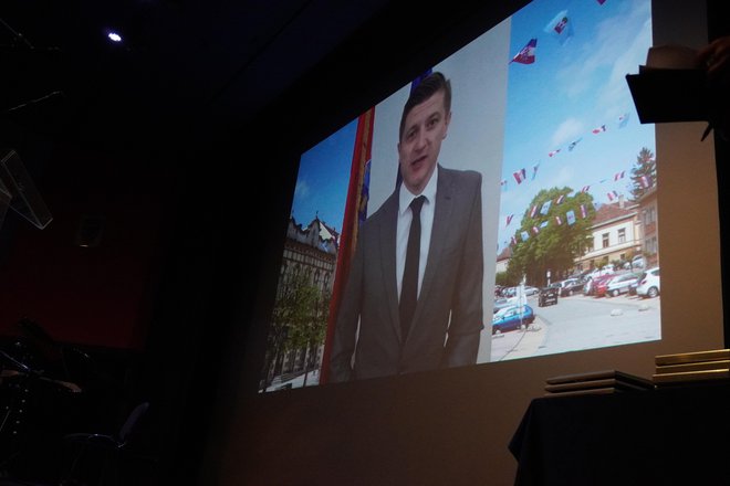 Ministar financija Zdravko Marić okupljenima se obratio putem video poruke/Foto: Nikica Puhalo/MojPortal.hr
