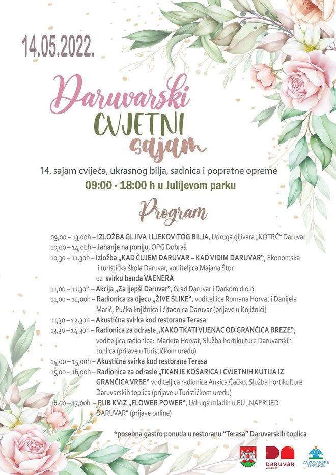Raspored događanja na Daruvarskom cvjetnom sajmu/TZ Daruvar - Papuk
