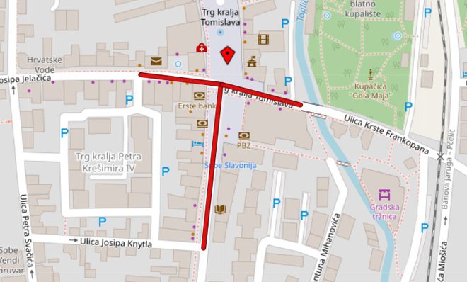 Ulice koje će biti zatvorene označene su crvenom bojom (klikni za povećanje)
