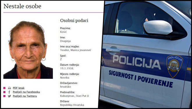 Draginja Kosić nestala je 19. srpnja na području Kukunjevca/Foto: nestali.gov.hr, Joško Šupić/CROPIX
