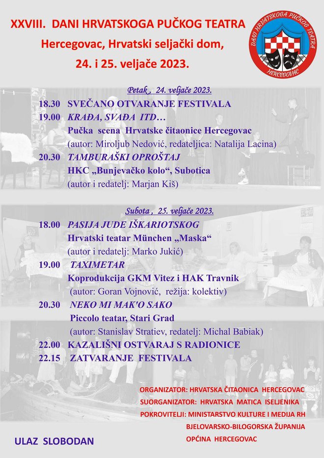 Raspored festivala/ Foto: Hrvatska čitaonica Hercegovac