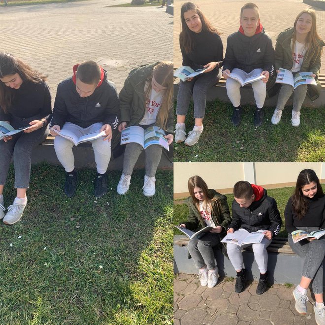 Učenici 8. c razreda iskoristili su lijepo vrijeme i boravili u školskom dvorištu/Foto: I. osnovna škola Bjelovar