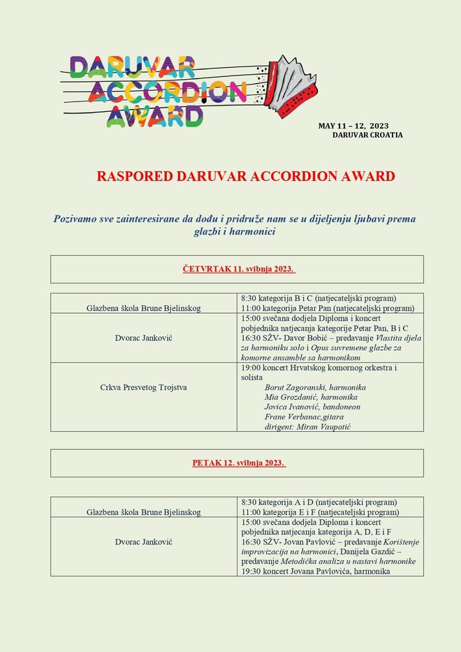 Program Daruvar Accordion Award 2023/ Foto: Harmonikaški centar