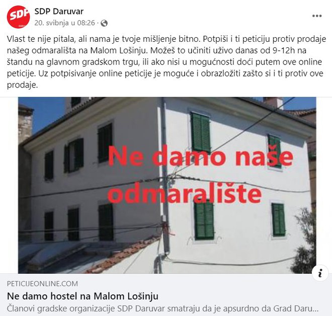 Preslika poziva za peticiju koju je organizirao SDP/Foto: Screenshot Facebook
