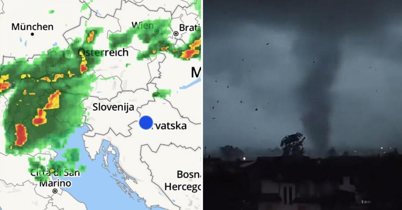 Fotografija: Satellitska snimka (lijevo) i tornado u Milanu (desno)/Foto: Rain alarm, screenshot