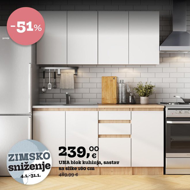 Blok kuhinja Una u Prima salonima i na webshopu sada stoji samo 239 eura /Foto: Prima