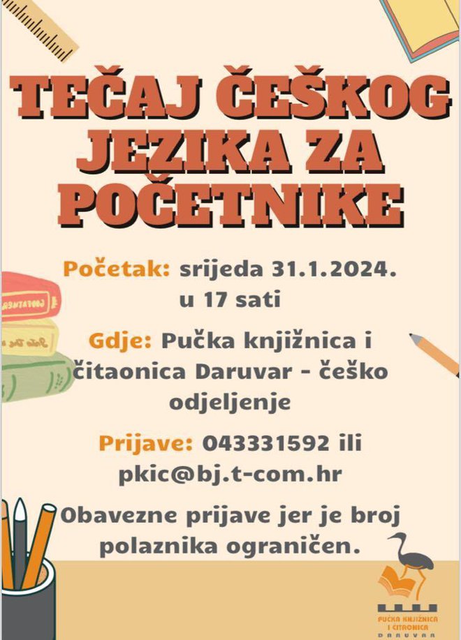 Besplatni tečaj češkog za članove daruvarske knjižnice/ Foto: Pučka knjižnica i čitaonica Daruvar