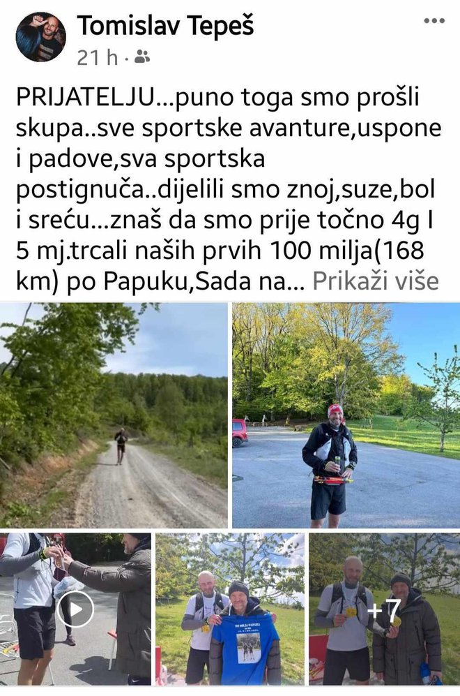 Status Tomislava Tepeša na Facebooku posvećen Enizu Jašareviću/Foto: Screenshot Facebook